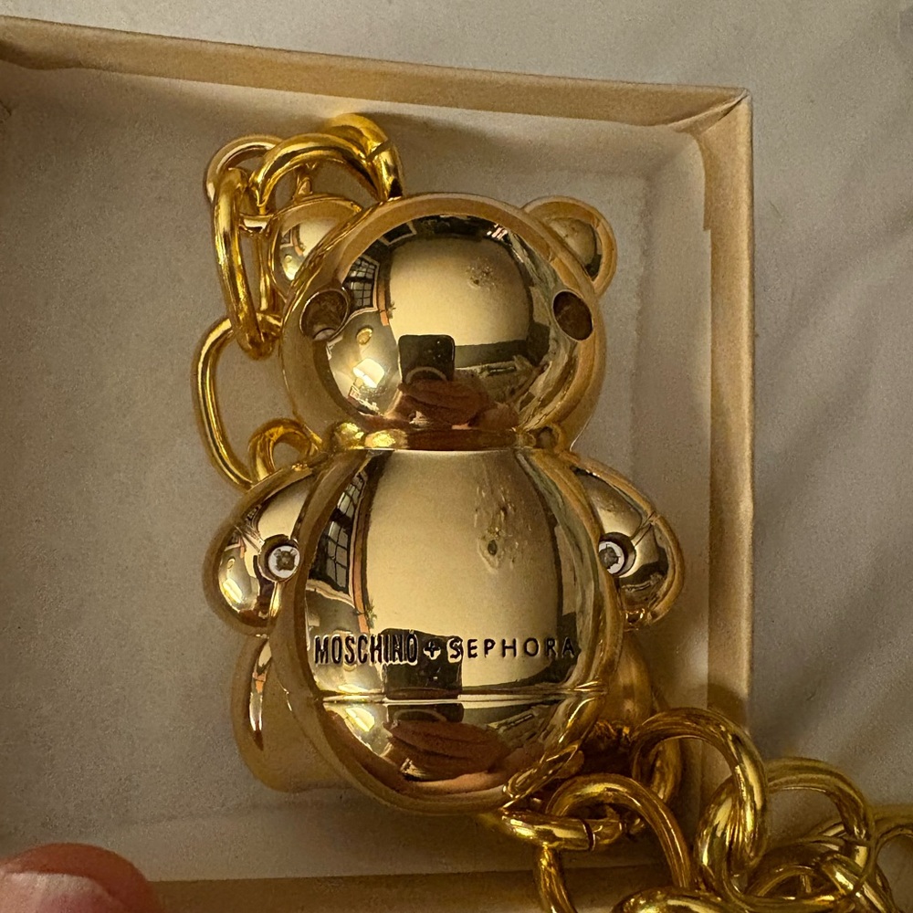 Gold Teddy this is not a toy Bear Necklace Moschino Sephora collab lipstick - Picture 6 of 7
